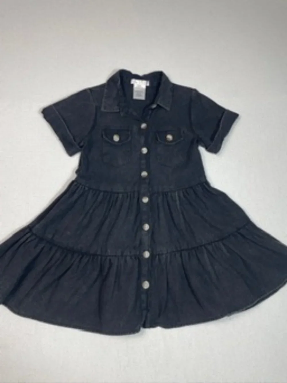 Love to Be Loved Girls Black Denim Dress Button Front Tiered Size 7